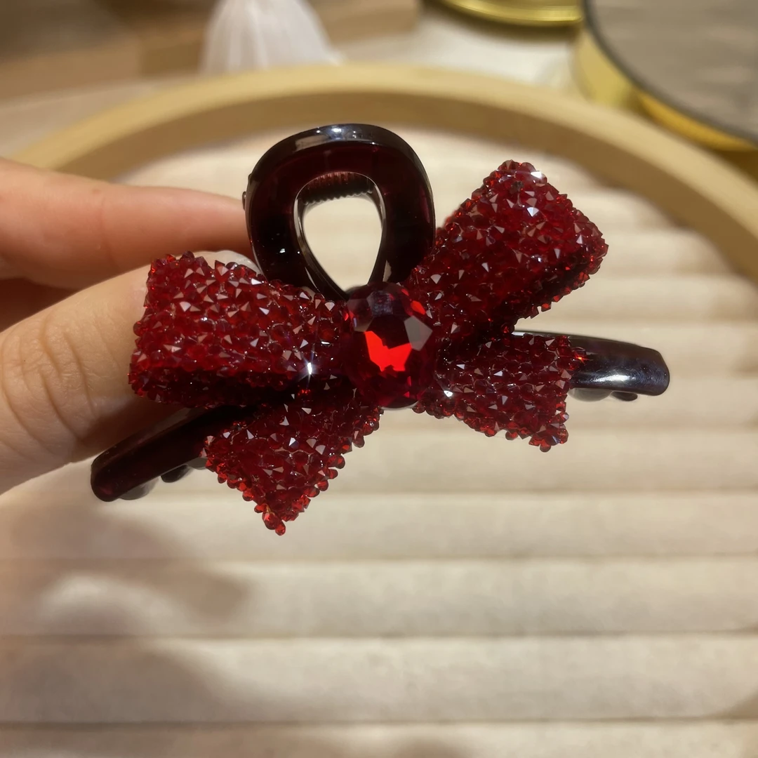 恒赞 新年款红色双面满钻蝴蝶结抓夹龙年本命年轻奢气质头饰 5615