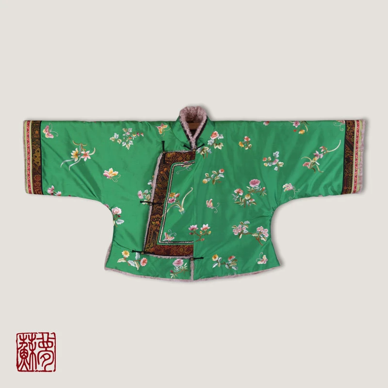 蘇夢【花想容】绿色中式国风立领斜襟上衣皮袄0105238