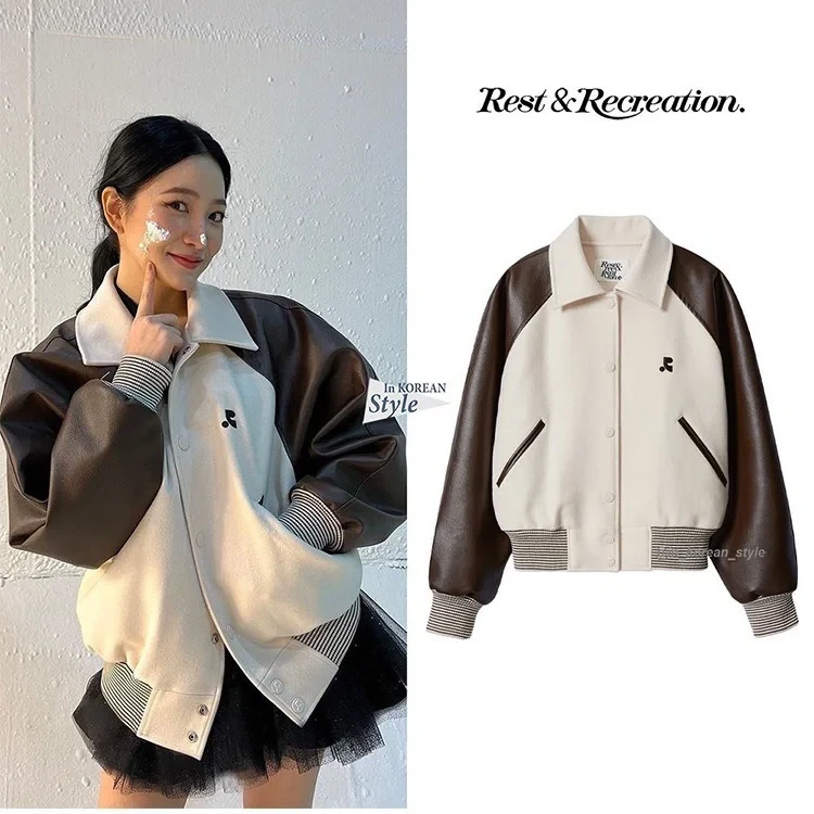 【金艺*林同款】逗号家休闲时尚百搭拼接撞色开衫韩版棒球服-G