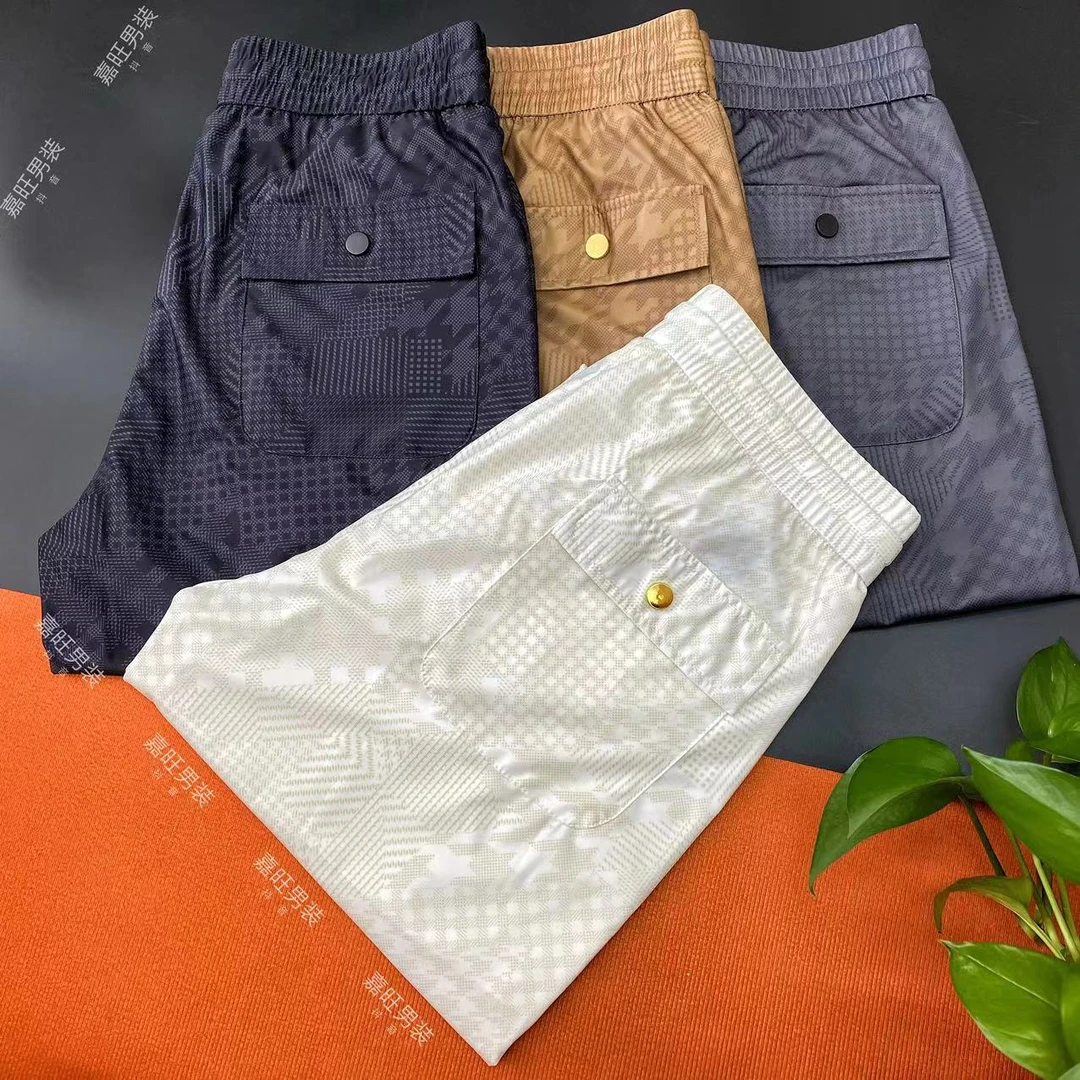夏季男士轻薄透气欧货轻奢潮流时尚百搭3D提花冰凉丝休闲小脚裤
