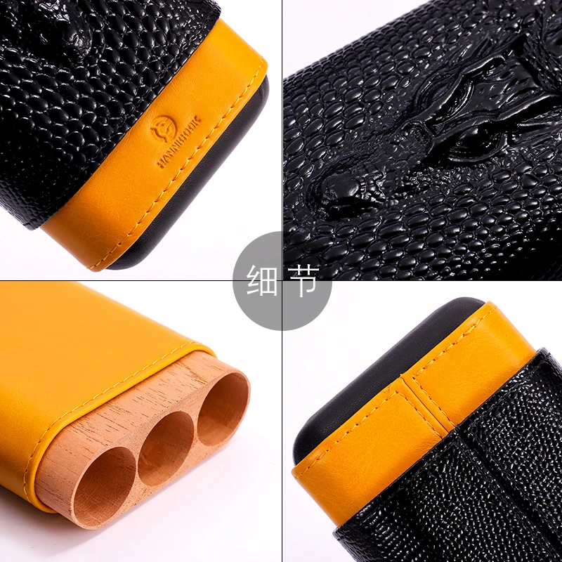 雪茄皮套 烟盒三支装便携式内衬香柏木雪茄套礼盒装