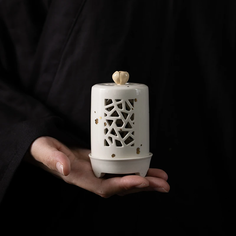 创意窗影梅花点金陶瓷盘香炉香薰炉香道家用檀香沉香室内家居摆件