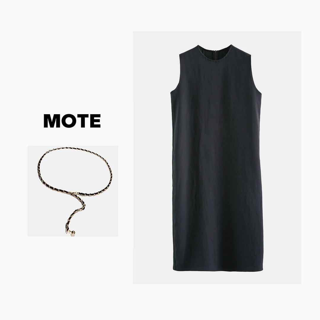 夏款无袖经典气质小黑裙021983