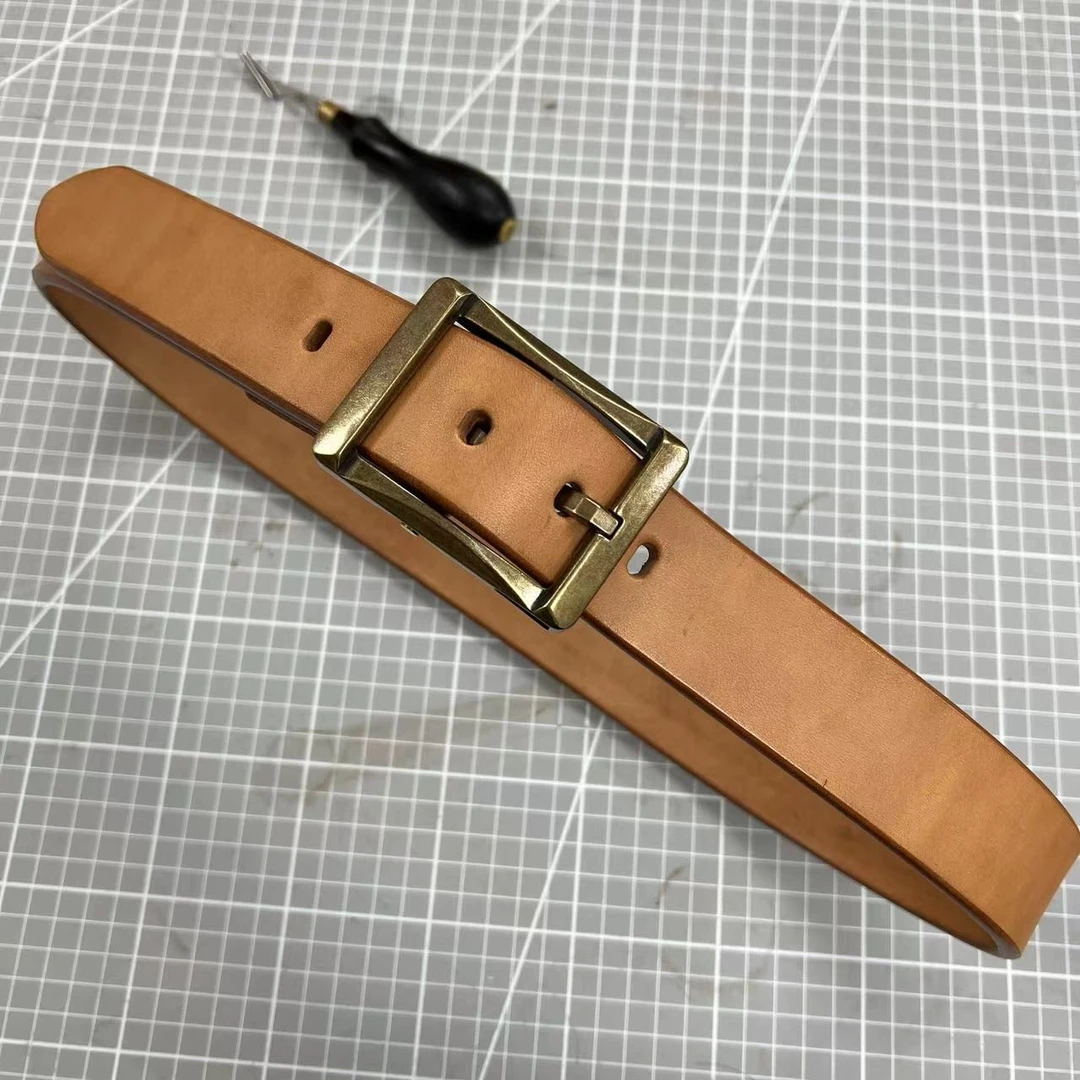 美鞍原色纯铜日字扣3.95㎝宽5.5㎜厚休闲复古男士真皮手工腰带