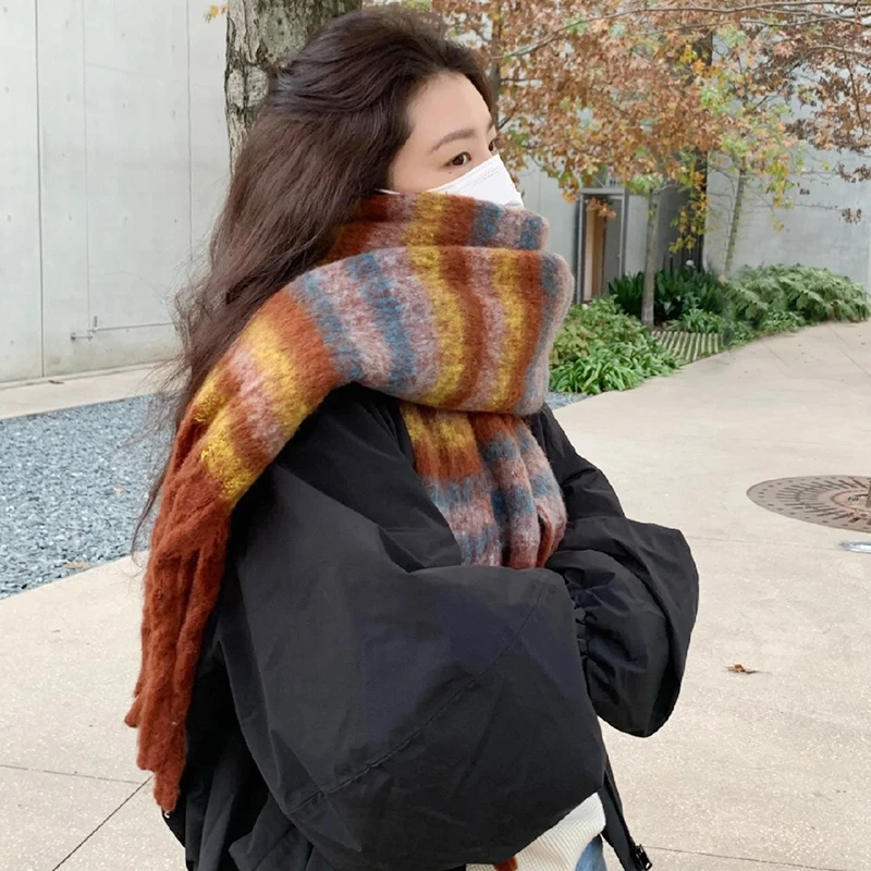 韩版围巾女秋冬季韩系复古可爱软妹格子百搭围脖加厚保暖学生披肩