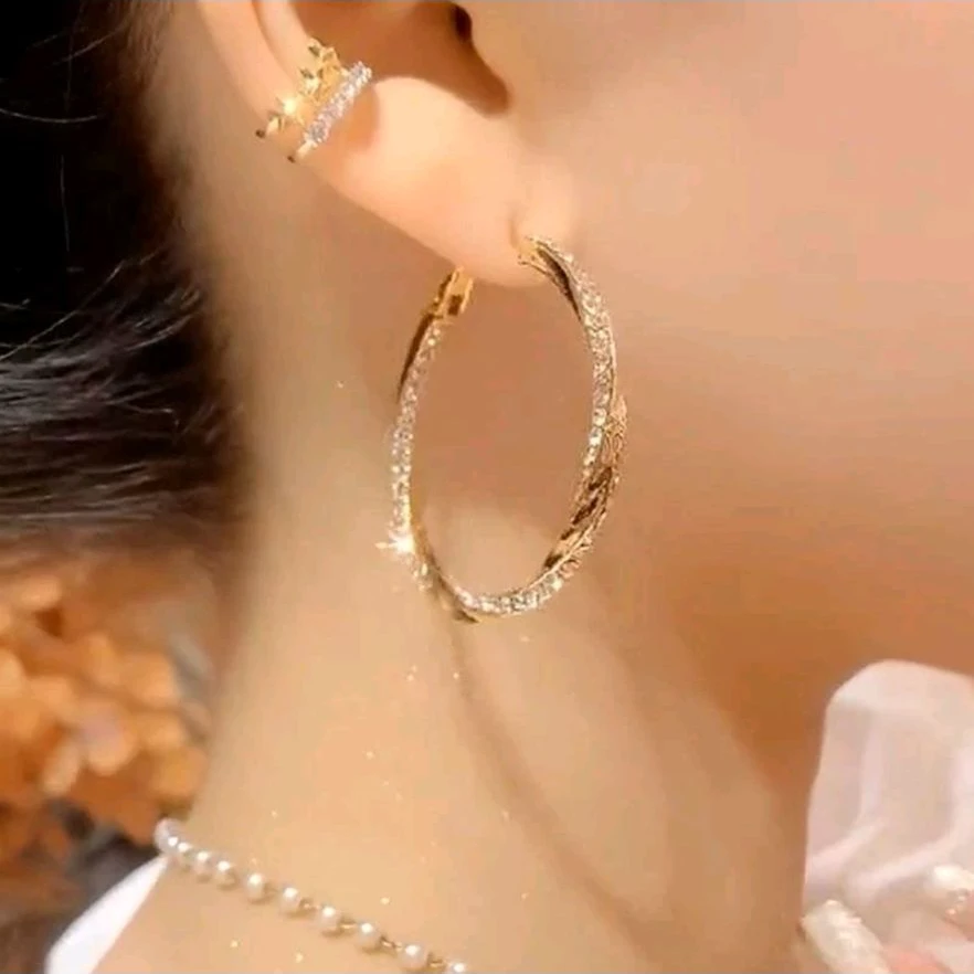 925银针 韩版闪烁满锆4㎝耳圈高端配置气质时尚耳环