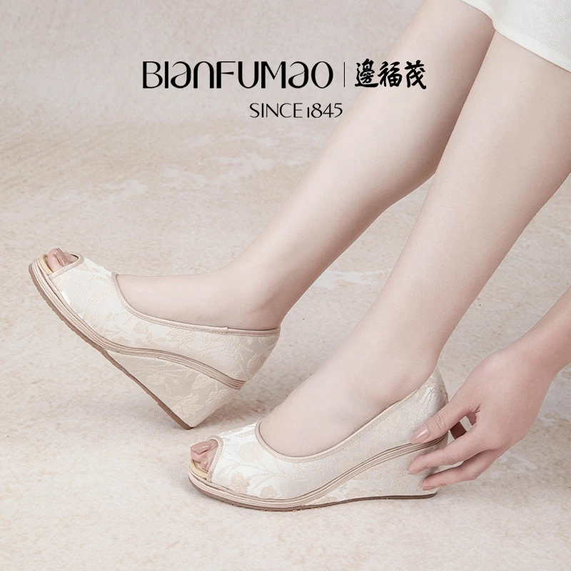 边福茂夏季露趾坡跟女凉鞋WC0328新中式时尚百搭厚底女鞋