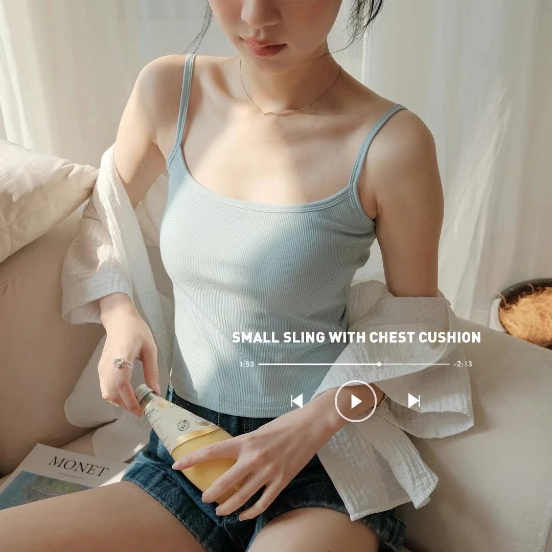 2023新款免穿文胸棉罗纹基础吊带背心吊带一体Bra内外可穿女
