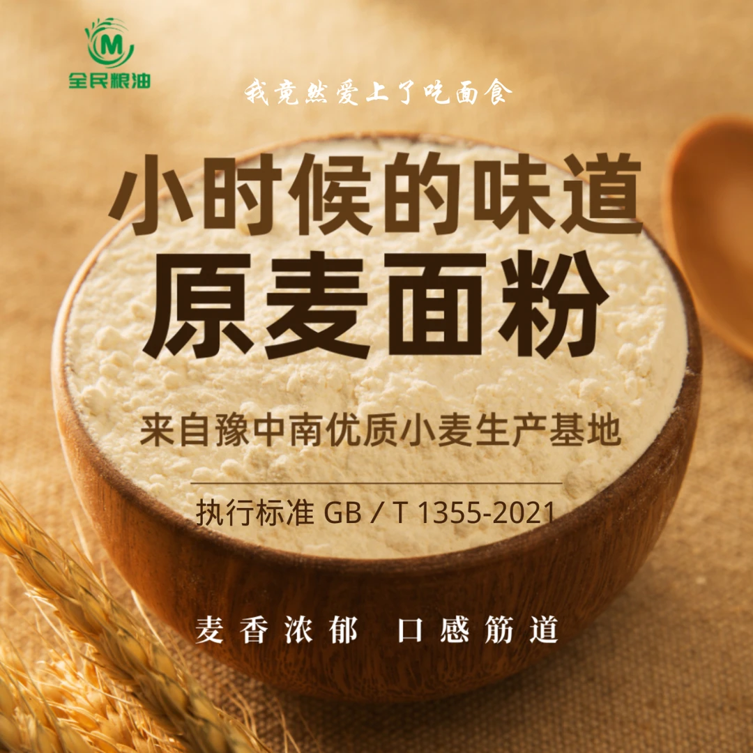 新国标面粉 民生原麦面粉含胚芽含麦芯 麦香营养劲道家庭小麦粉