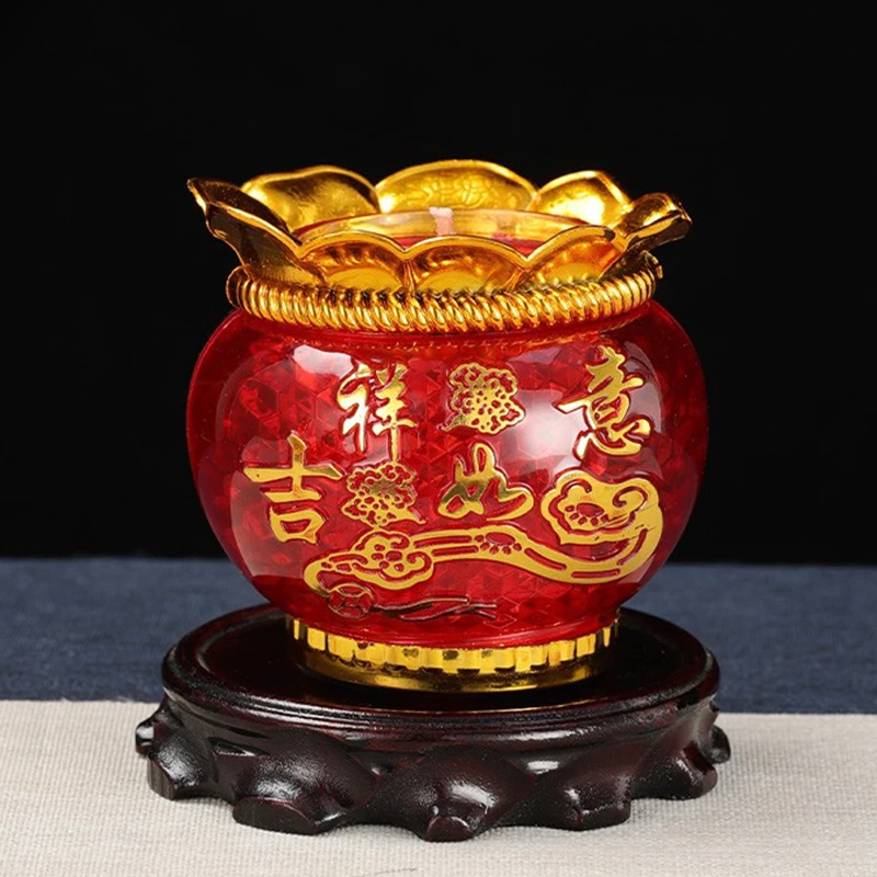 家用无烟水晶蜡烛款式春节乔迁过年红蜡烛防风元宝底座蜡烛大气