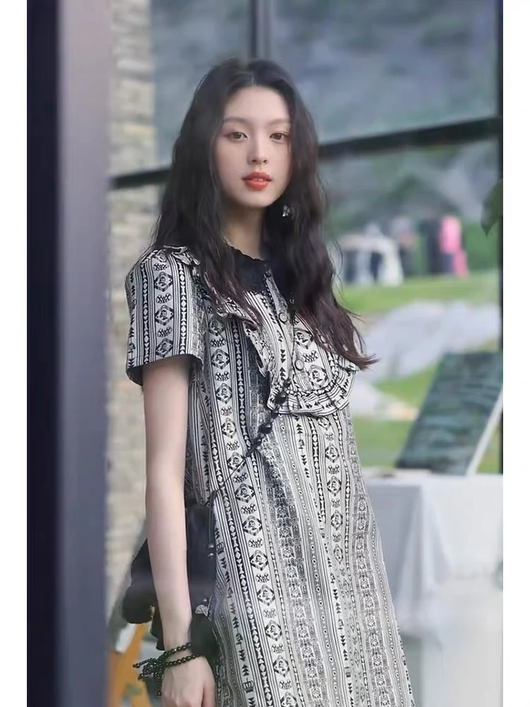 法式复古异域民族风碎花裙女装小个子夏季2024新款高腰初恋仙女裙