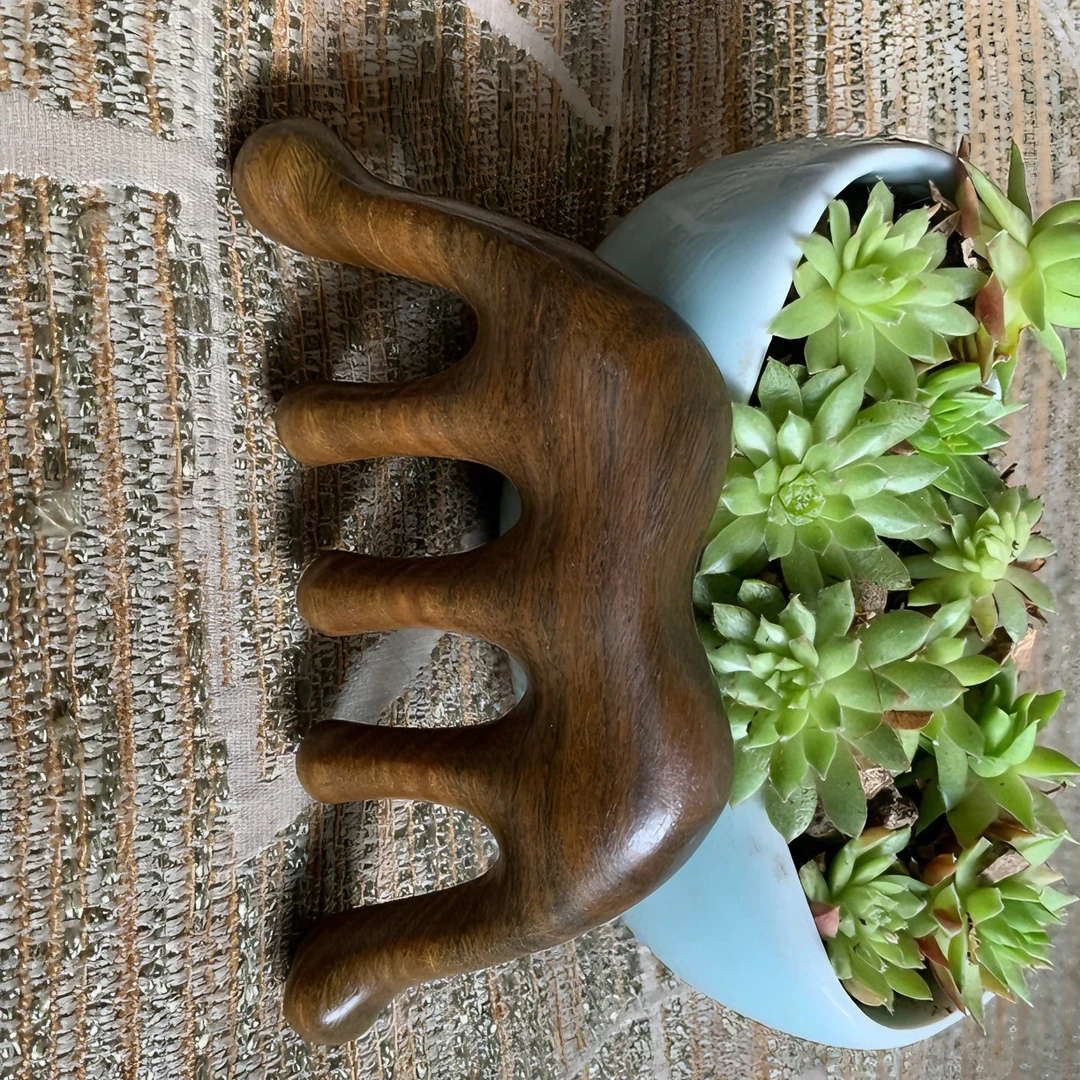 檀木绿檀五指按摩梳子红木整木雕刻（无礼盒）