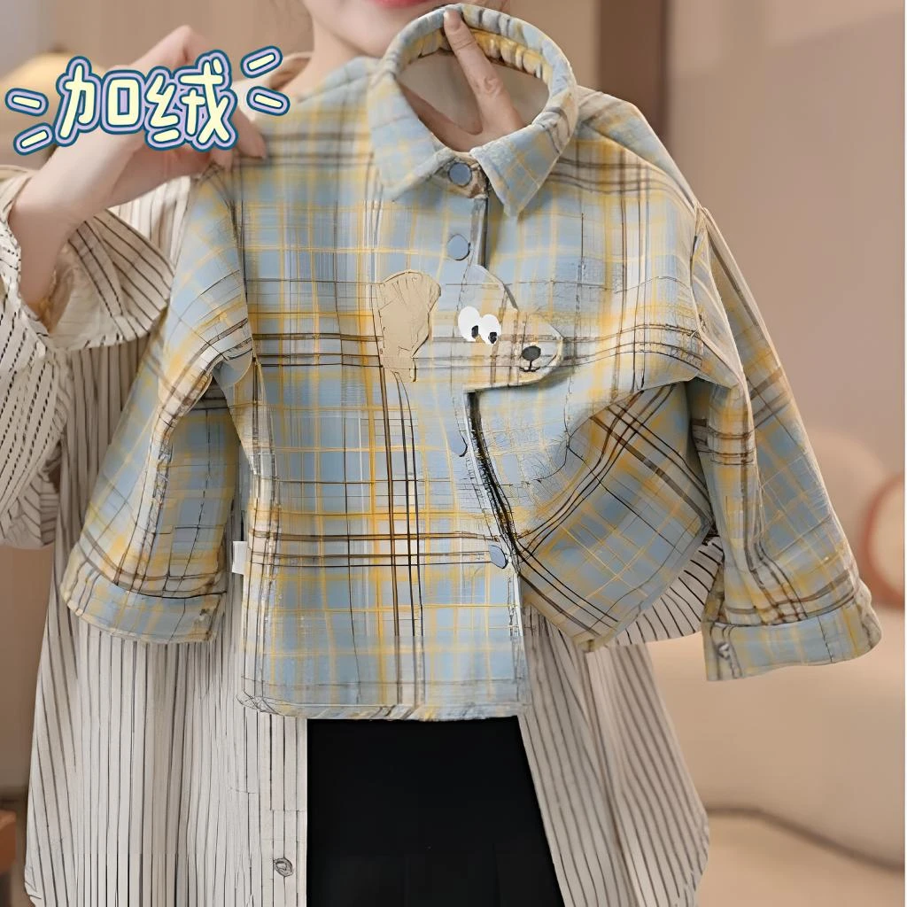 加绒格子衬衫百搭内搭磨毛简约韩版儿童中大童长袖衬衫冬天秋天