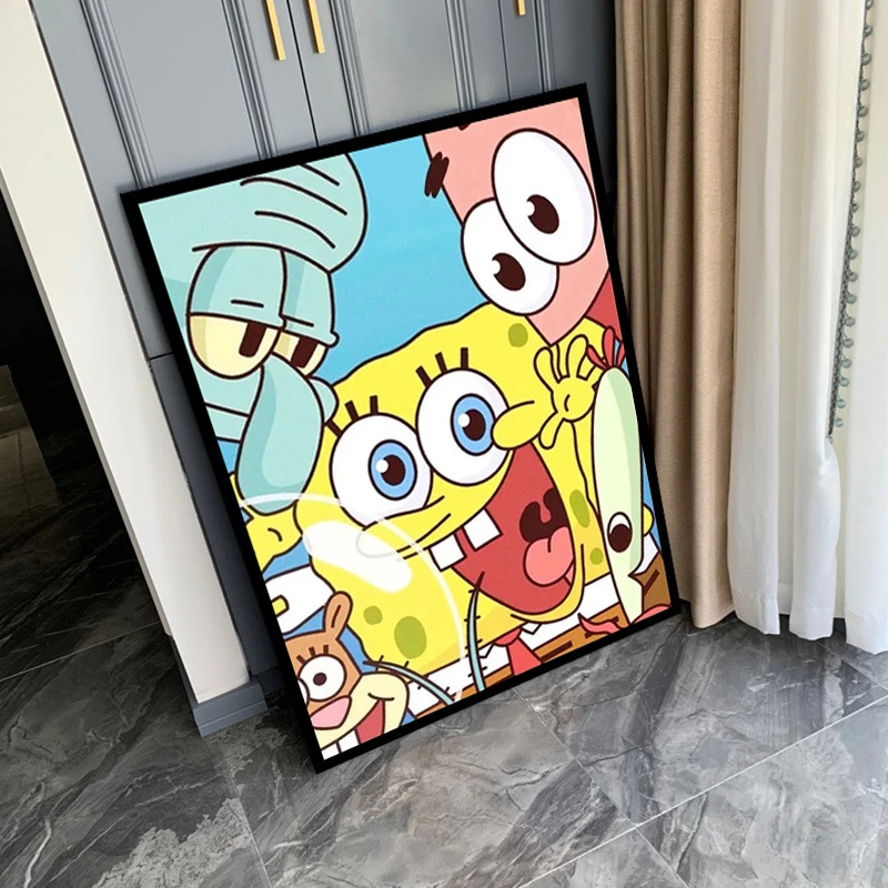 海绵宝宝儿童房挂画卡通动漫装饰画卧室床头潮流治愈系派大星壁画