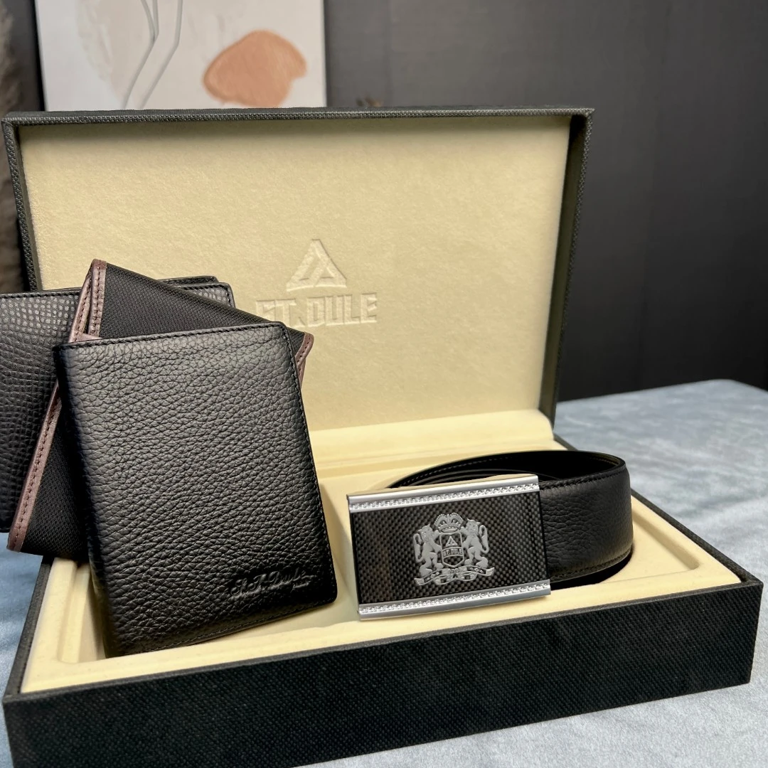 中国风国潮气场商务新款牛皮自动扣皮带腰带钱包礼品礼盒送人长辈