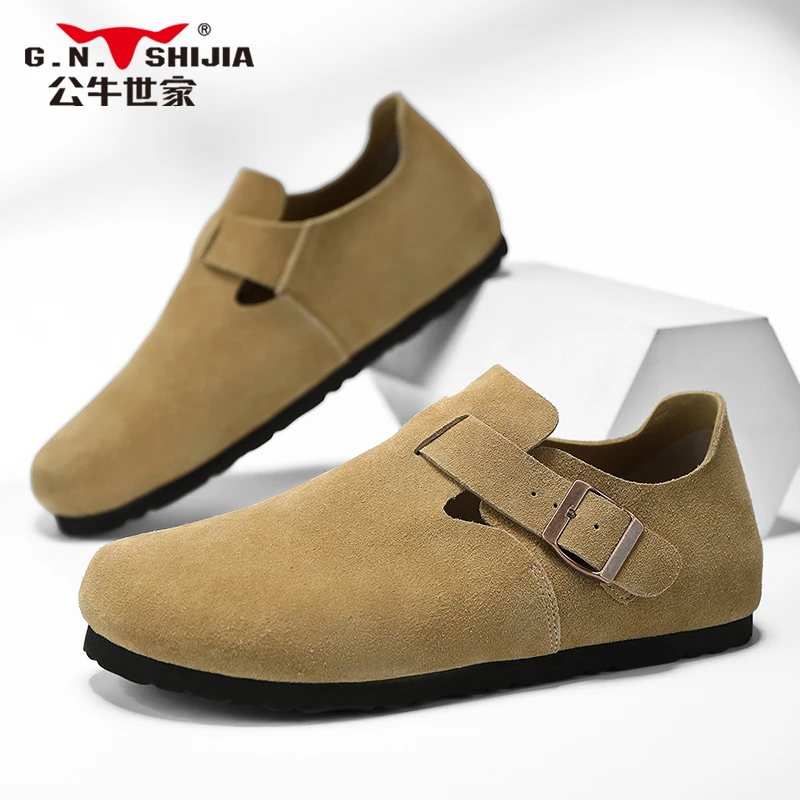 公牛世家夏季勃肯鞋真皮士一脚蹬皮鞋全包低帮女同款懒人单鞋
