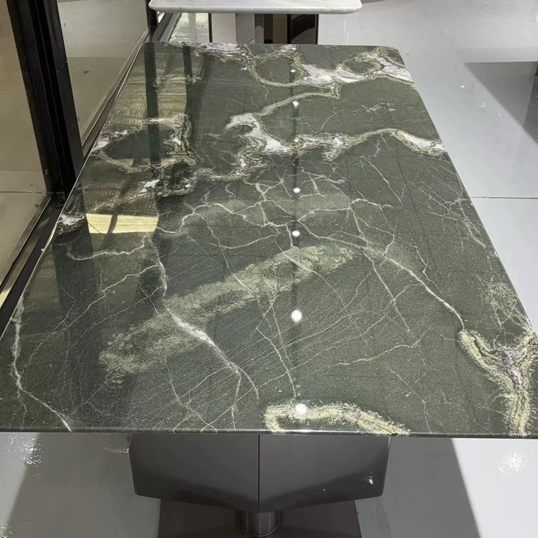 睿奥奢石【英伦绿】“加厚”天然奢石意式轻奢餐桌 客厅高档别墅