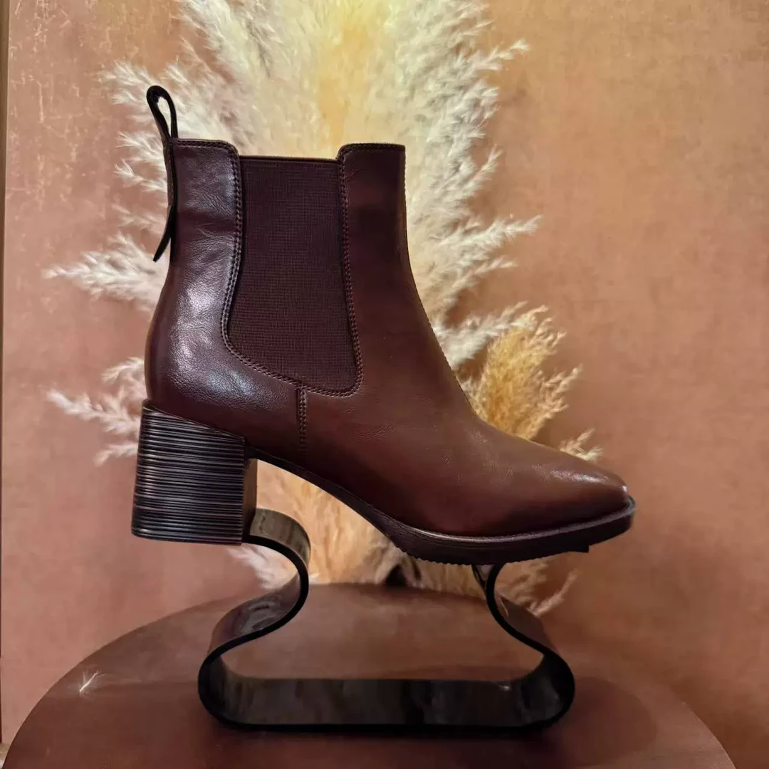 2024冬季气质粗高跟圆头短筒切尔西靴197