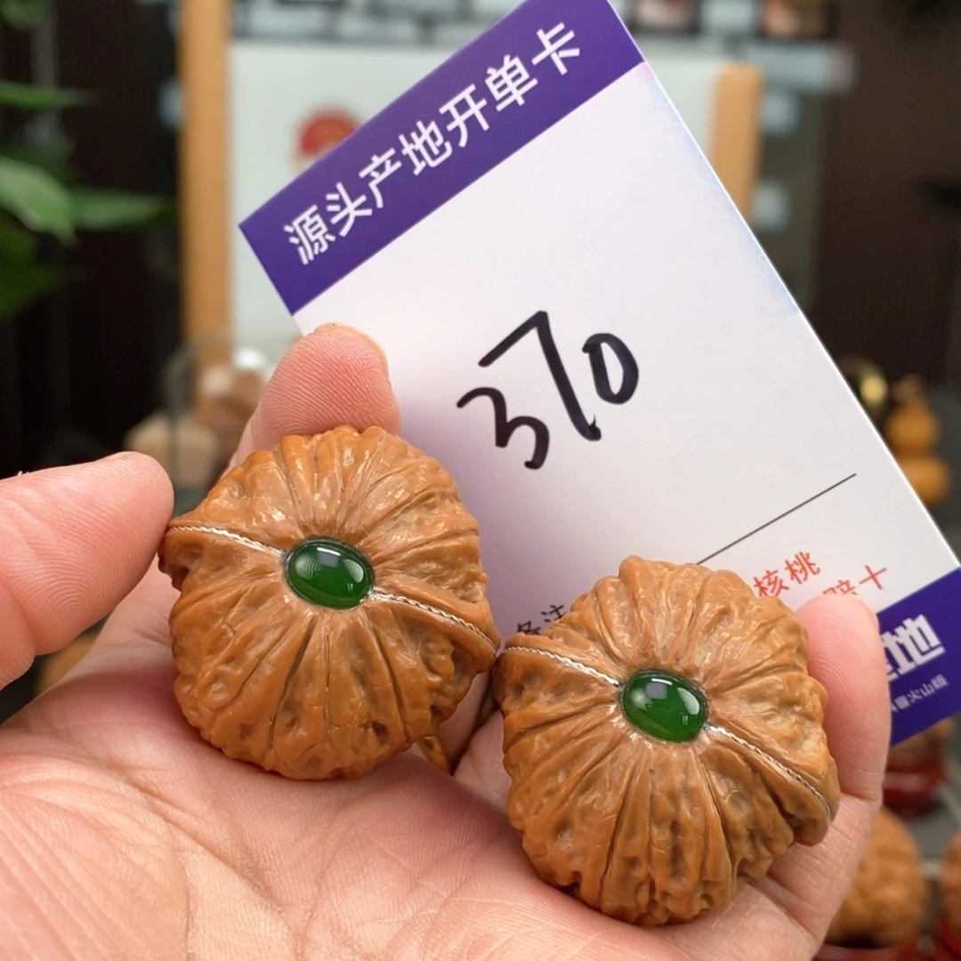 文玩核桃把件36埋银线镶嵌铁锤370号