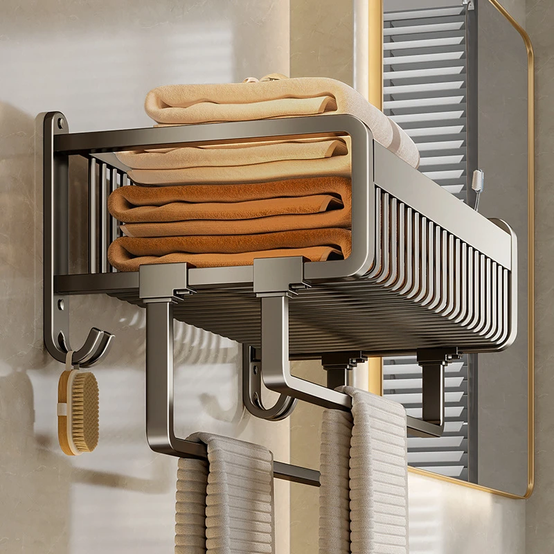 毛巾架卫生间免打孔浴室厕所洗手间置物架一体壁挂式浴巾衣服收纳