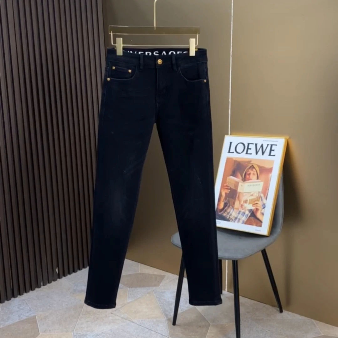 2024秋冬新款男士牛仔裤高端轻奢黑灰简约百搭弹力修身小直筒长裤