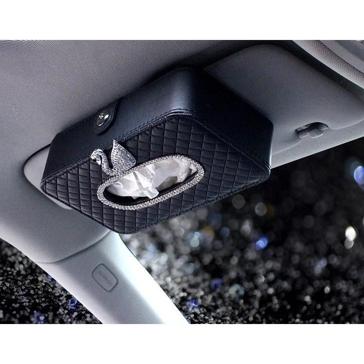 车用抽纸盒车载抽纸盒汽车纸巾盒天鹅镶钻卡通可爱女创意挂遮阳板