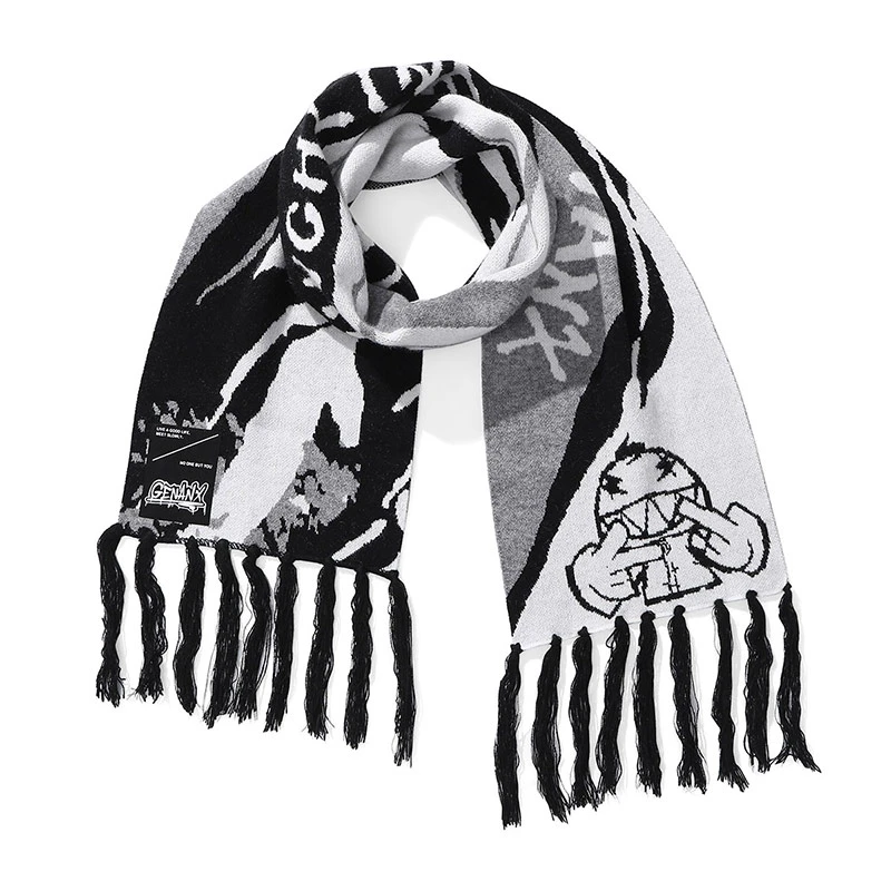 GENANX闪电潮牌街头嘻哈围巾保暖字母提花流苏时尚百搭围脖