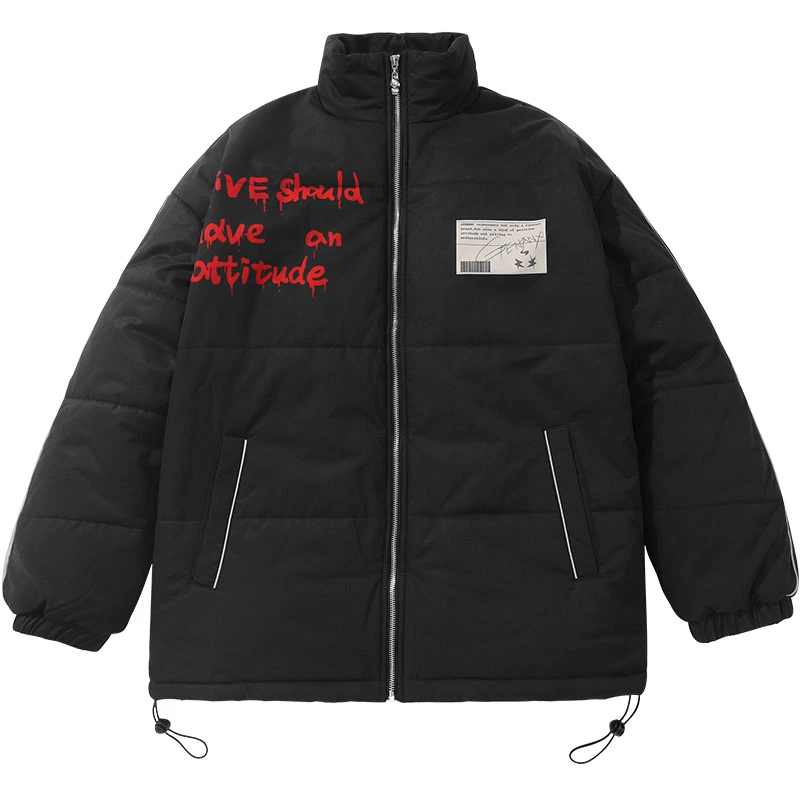 GENANX闪电潮牌简约风立领棉服可调节下摆反光条设计情侣 J629