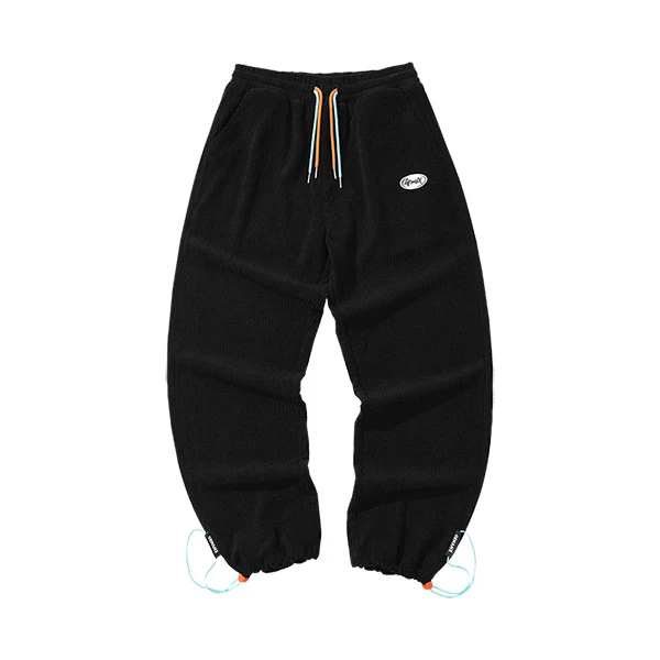 GENANX闪电潮牌灯芯绒裤直筒印花束脚FW双抽绳腰宽松长裤男