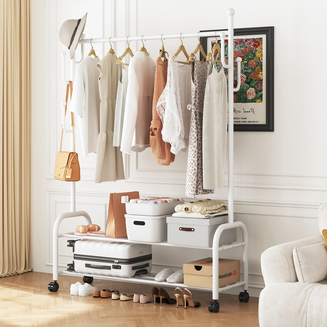 聚当当落地家用衣帽架网红衣架客厅衣服收纳架移动阳台卧室挂衣架
