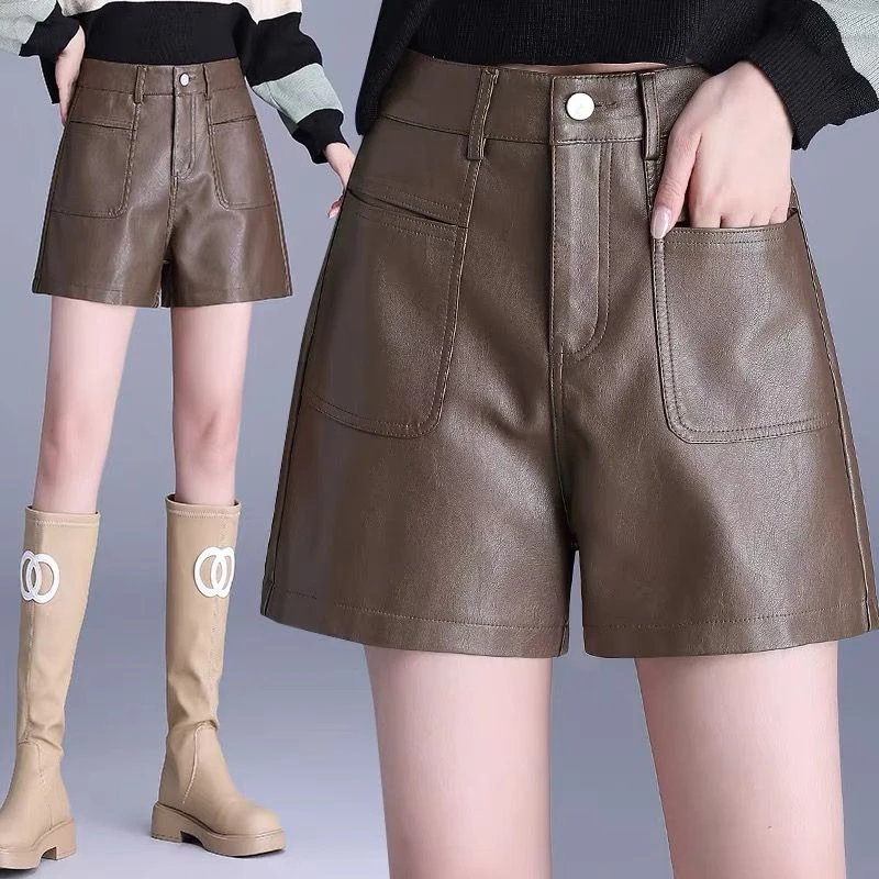 2025新款秋冬季皮裤女a字短裤高腰显瘦百搭休闲靴裤女装短裤外穿