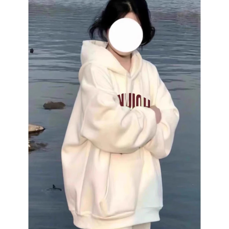 美式重磅连帽卫衣女2024年春秋冬季新款加绒加厚oversize上衣外套
