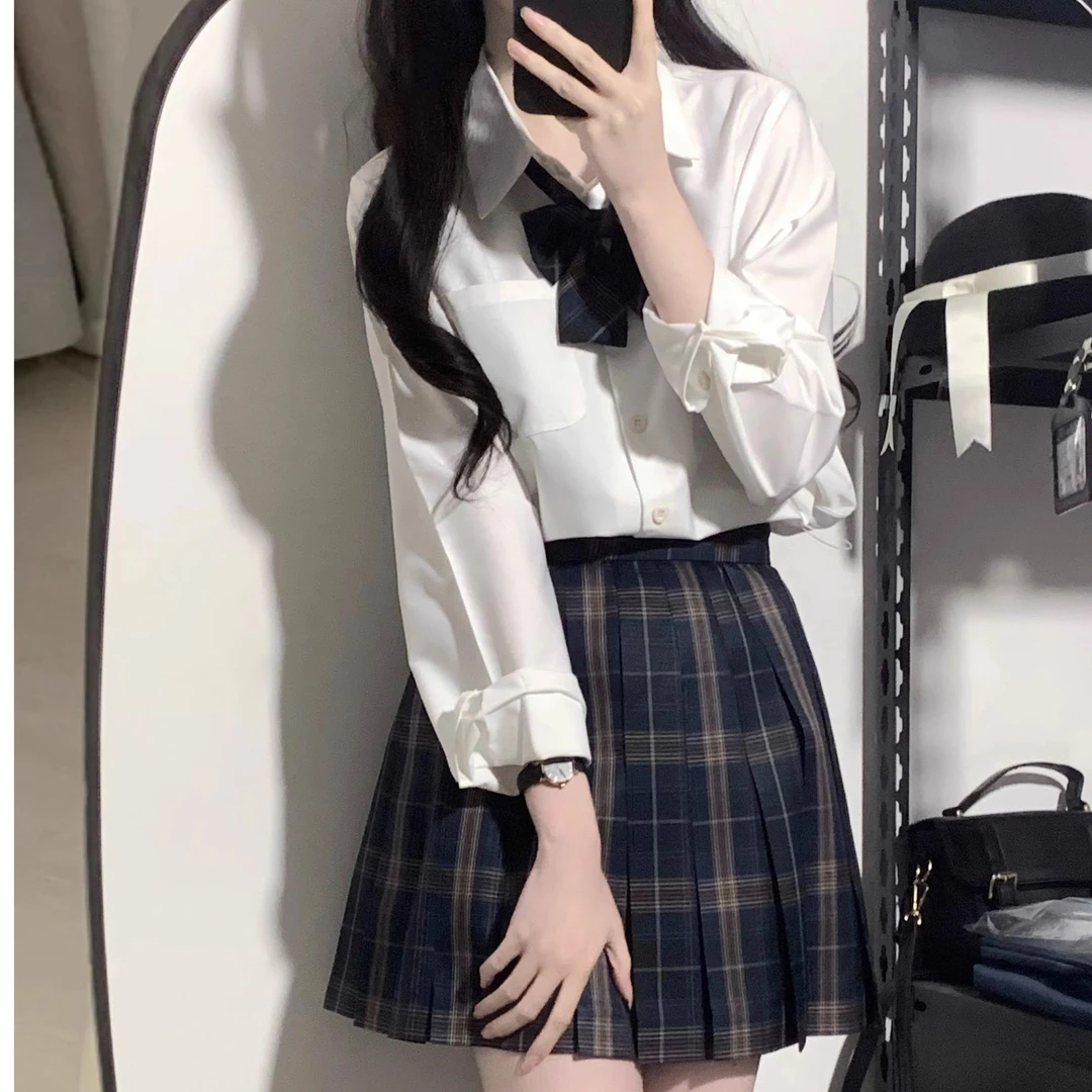 神仙club原创JK衬衫白月光学院纯色尖领百搭日系短长袖衬衣基础款