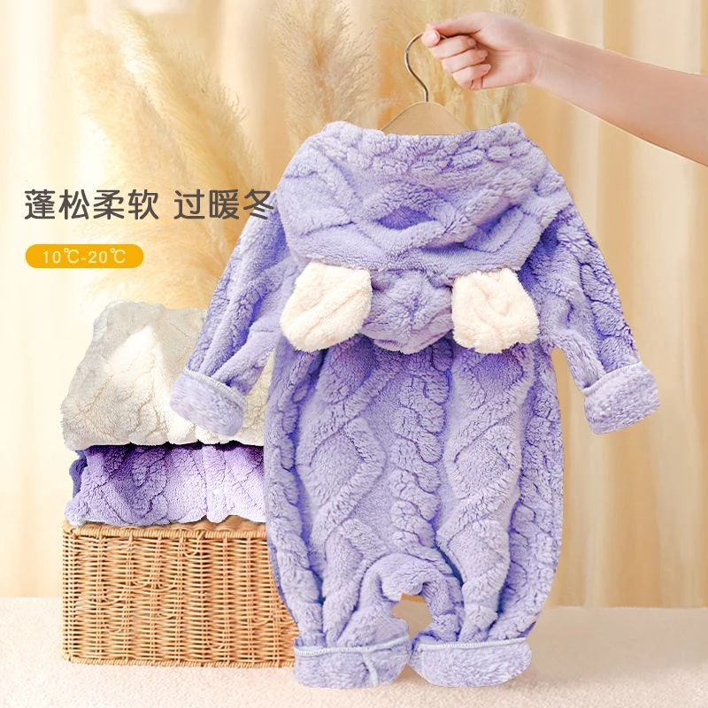 婴儿加绒加厚连体衣冬款可爱超萌爬服哈衣宝宝家居服儿童