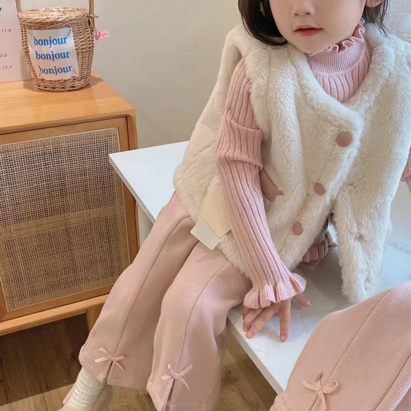 韩国女童马甲外穿秋冬季新款女孩两面穿毛毛背心马甲外套潮