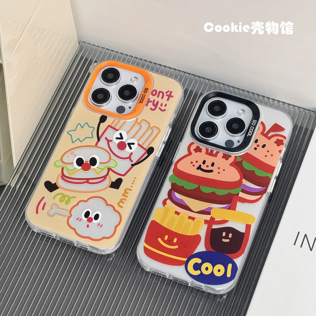 手机壳适用于苹果14/13汉堡薯条可爱防摔高级感小众彩银ins手机壳