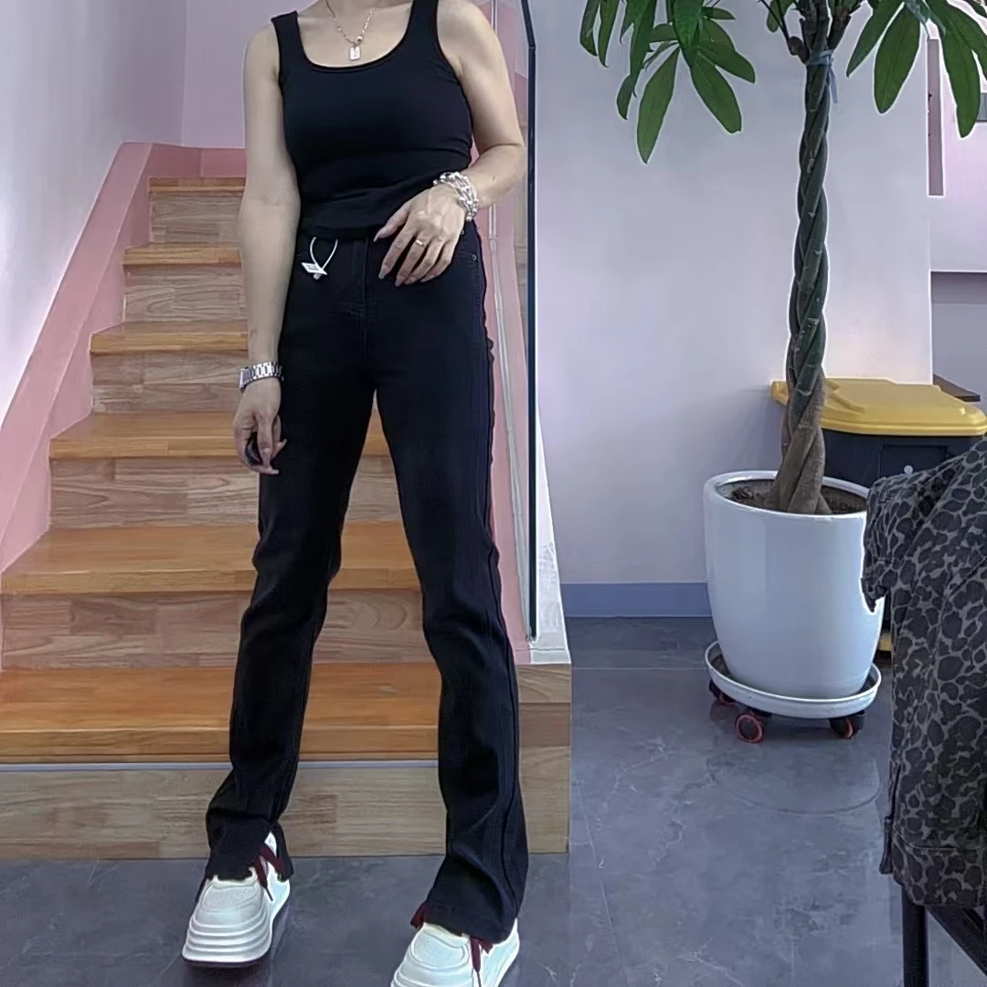 2024秋季新款内开叉高腰显瘦百搭弹力筷子裤窄版裤潮