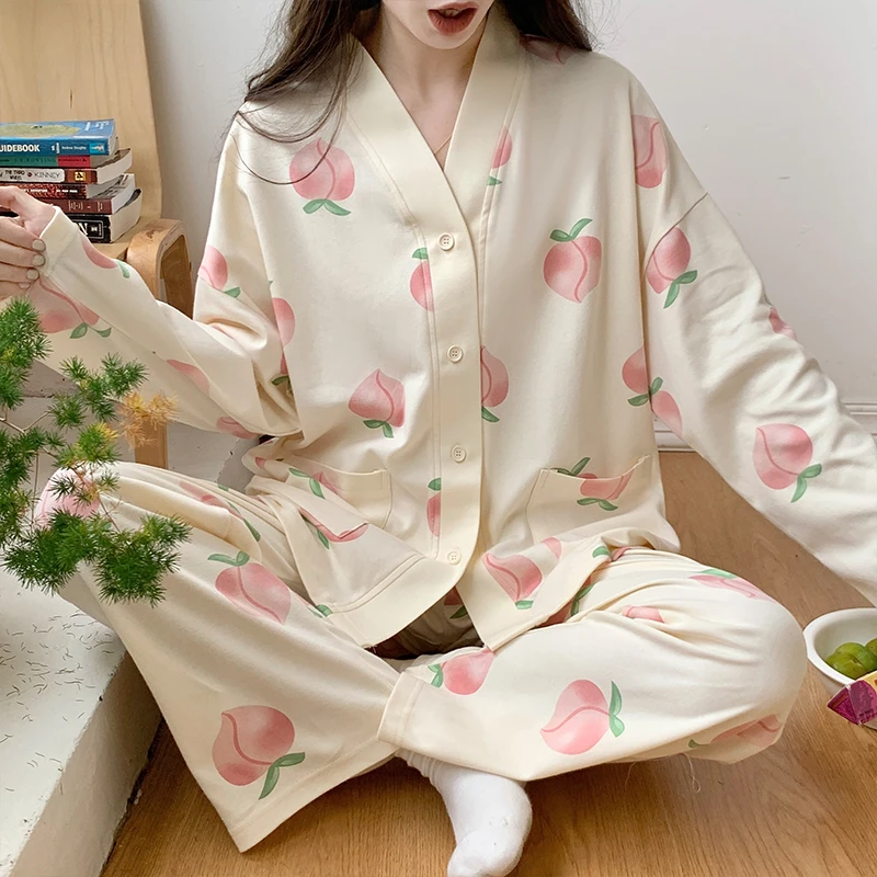 2024春秋季新款韩版长袖睡衣女士甜美公主风休闲大码家居服套装