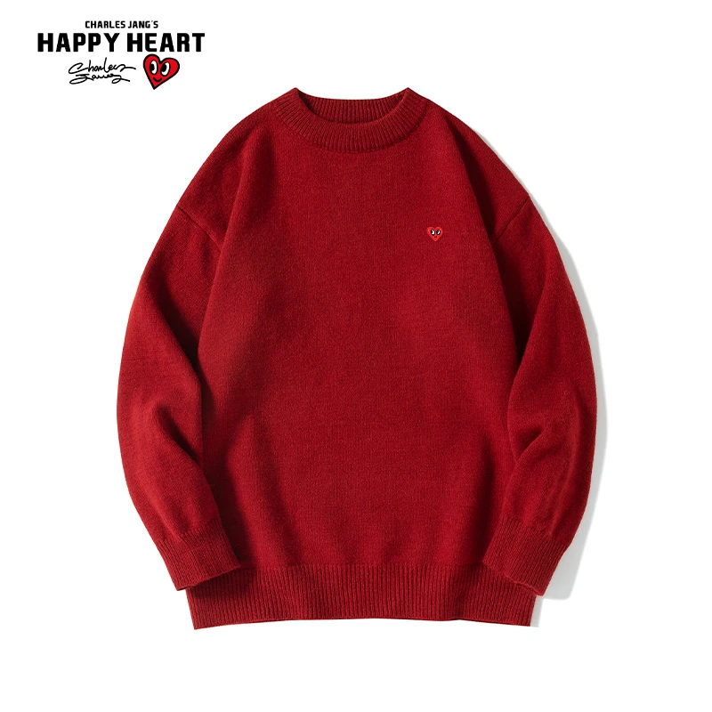 查尔斯桃心圆领针织毛衣男女同款情侣打底宽松加厚冬季保暖休闲