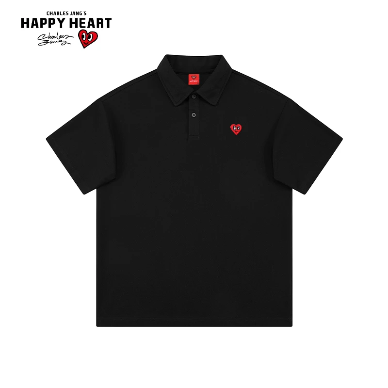 查尔斯桃心 polo衫男女同款夏季翻领宽松休闲纯色短袖百搭-官方