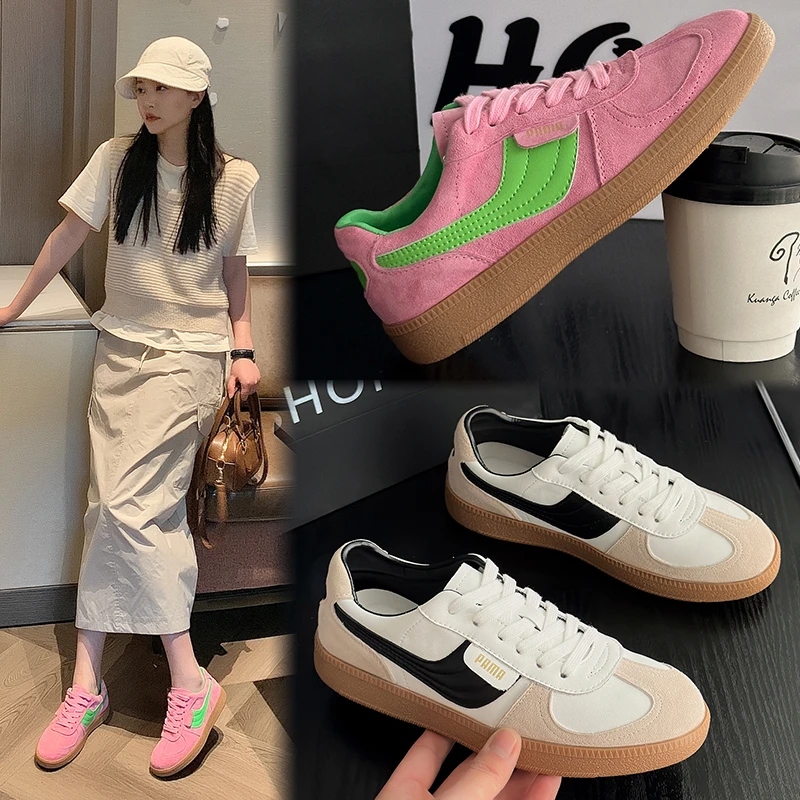 复古德训鞋女2024春季时尚百搭软底软面平底ins拼色休闲ol板鞋