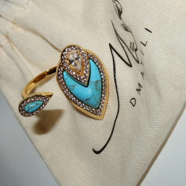 黄铜锆石戒指 MAYILI蓝石铜锆石开口单戒指