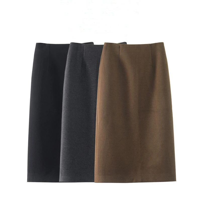 中长款毛呢半身裙2025秋冬新款直筒裙高腰显瘦a字裙后开叉一步裙