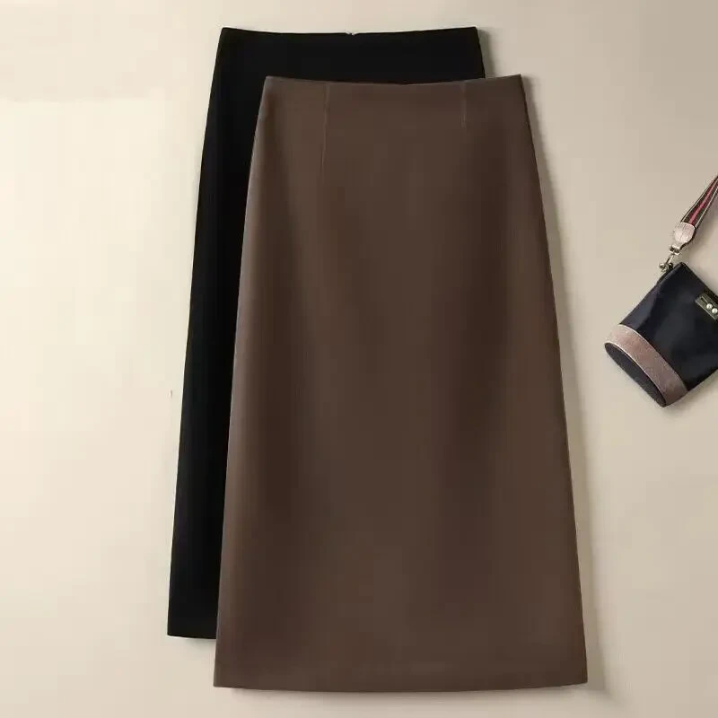 2025秋冬新款中长款毛呢半身裙气质高腰开叉一步包臀裙a字直筒裙