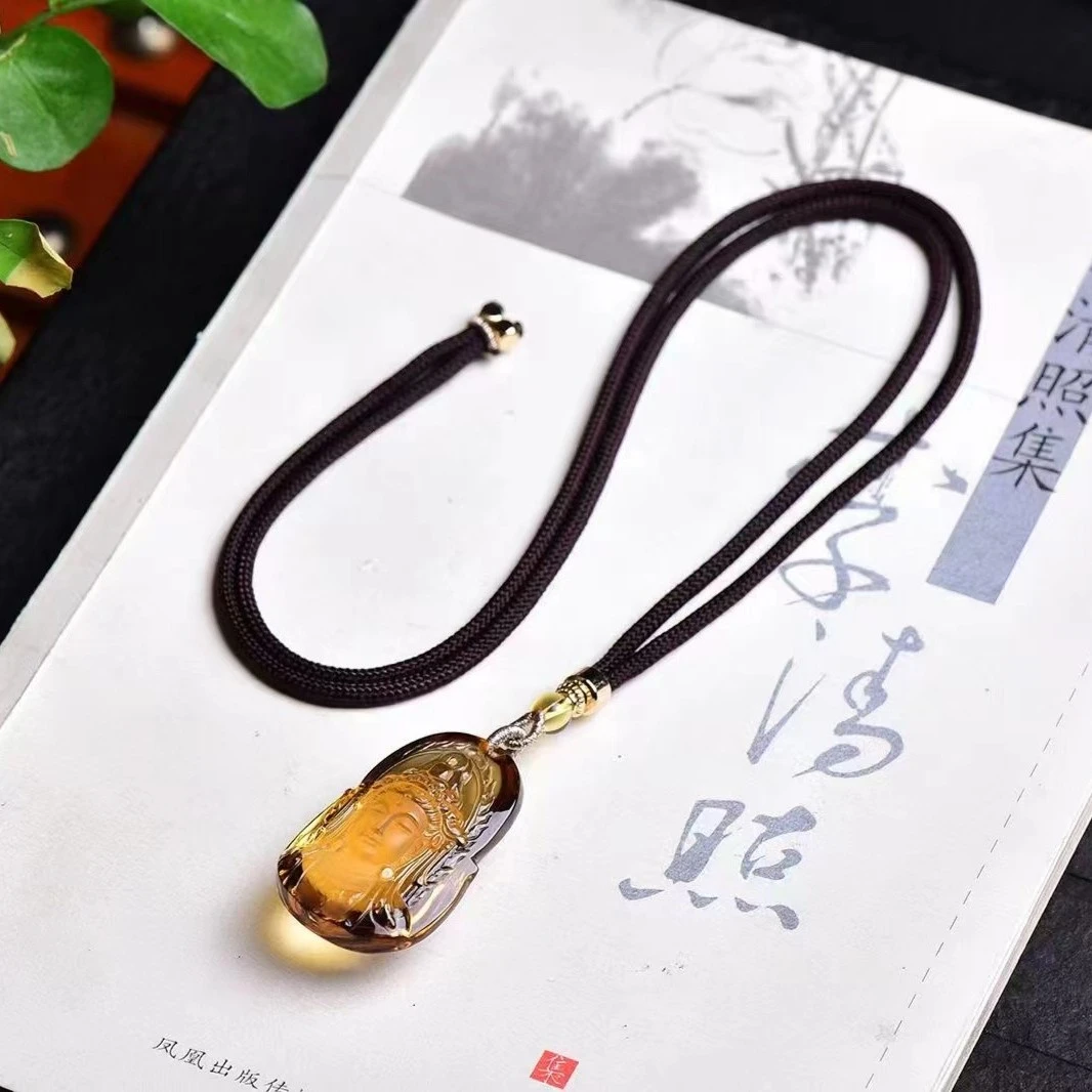 天然黄水晶吊坠巴西雕刻件