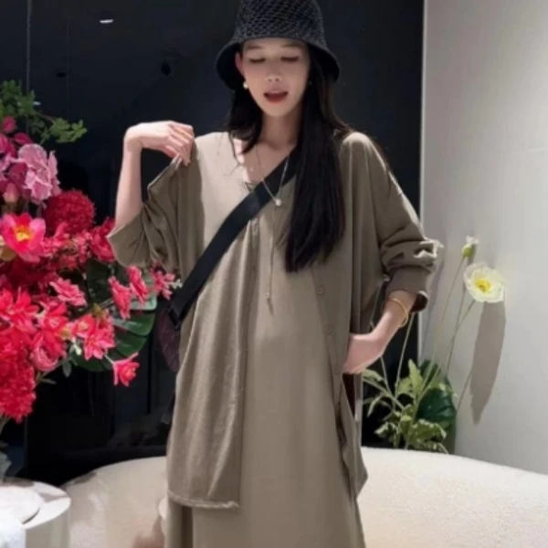 优享丽-【单独外套】气质纯色百搭显瘦长袖休闲夏季中长款外套44348