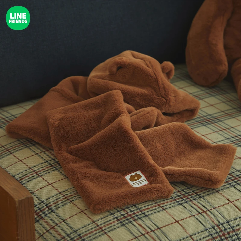 LINE FRIENDS连帽围巾 HUG BROWN系列布朗熊巴拉克拉法帽DR