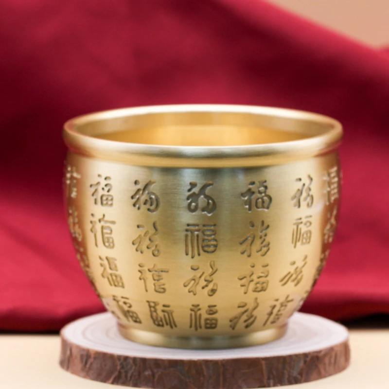 【大嫂工艺】黄铜中号百福缸入门玄关处摆件水缸精雕百福缸桌面摆件