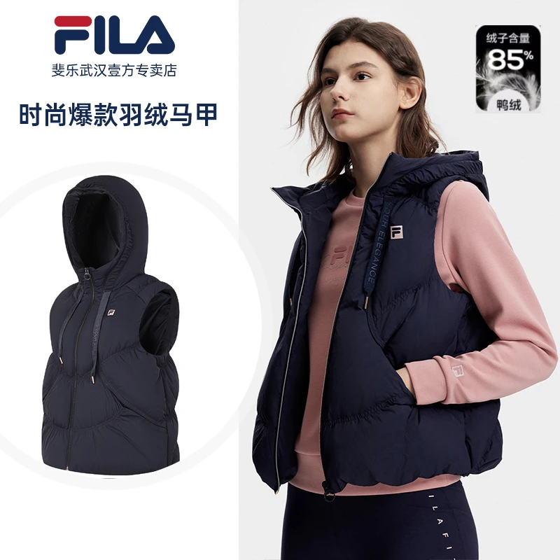 FILA/斐乐羽绒马甲女高端爆款连帽保暖鸭绒服运动外套A11W341902