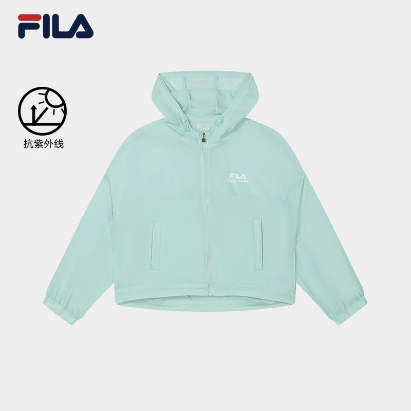 FILA斐乐外套女夏季轻薄透气防晒连帽运动休闲清新绿色F11W428704